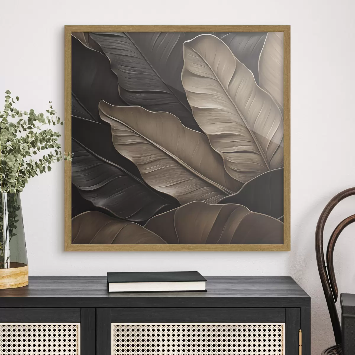 Poster Foglie, immagine piatta, imitazione di pennellate a rilievo f49143