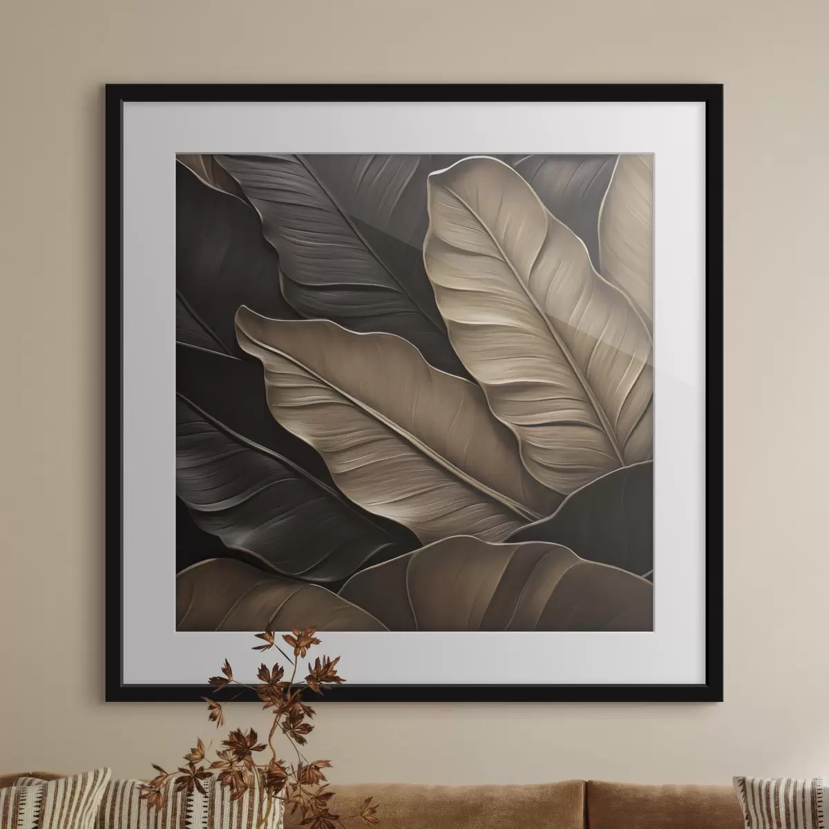 Poster Foglie, immagine piatta, imitazione di pennellate a rilievo f49143