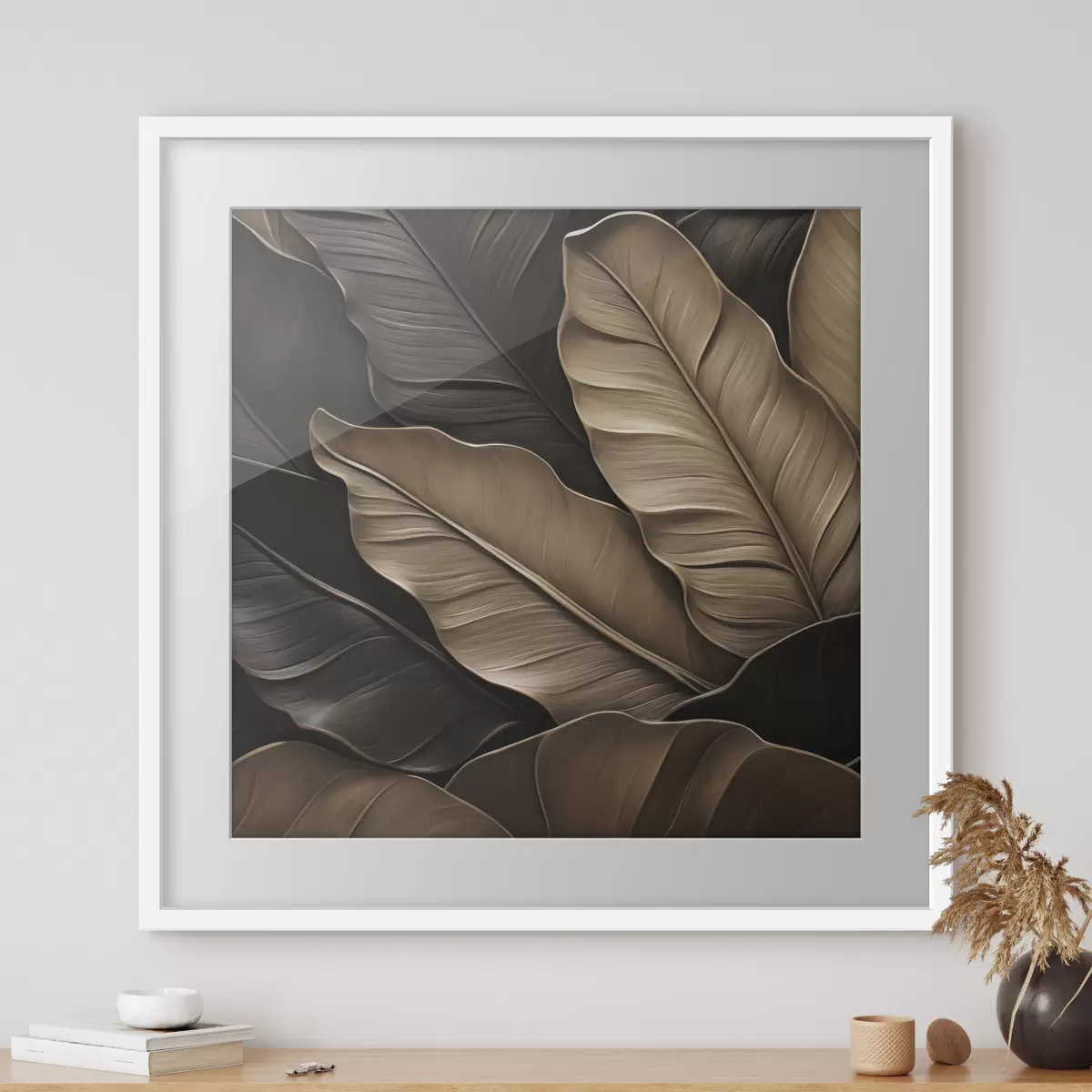 Poster Foglie, immagine piatta, imitazione di pennellate a rilievo f49143
