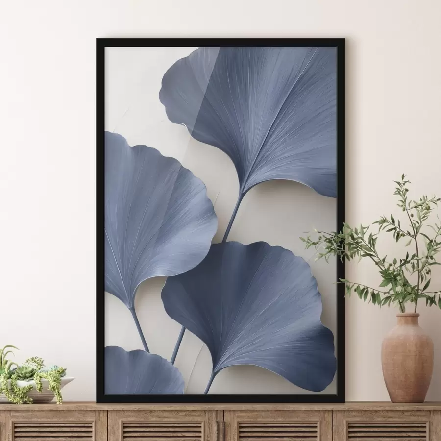 carta da parati Foglie di ginkgo su un ramo, immagine piatta con effetto di profondità e volume nr. f49297