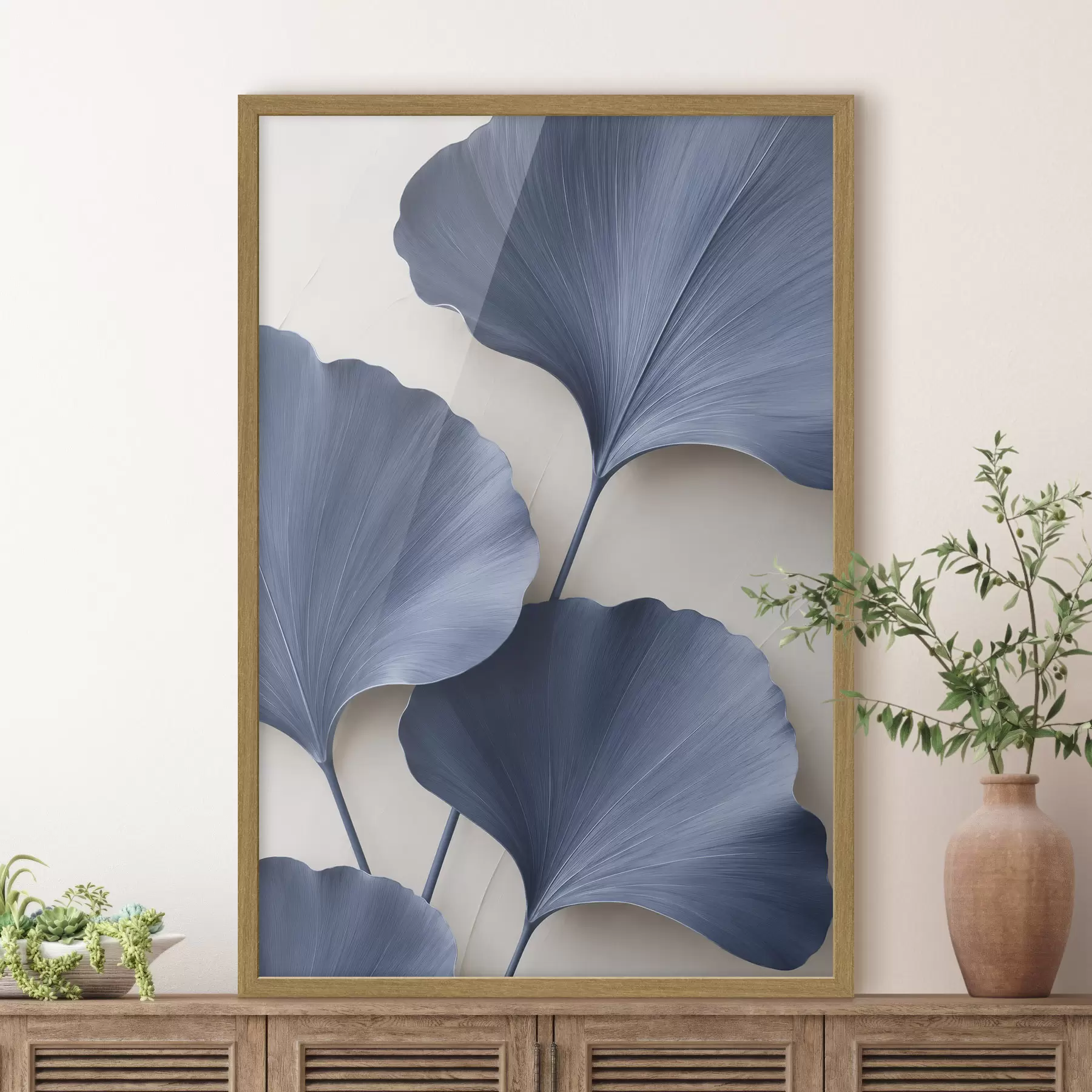 carta da parati Foglie di ginkgo su un ramo, immagine piatta con effetto di profondità e volume nr. f49297