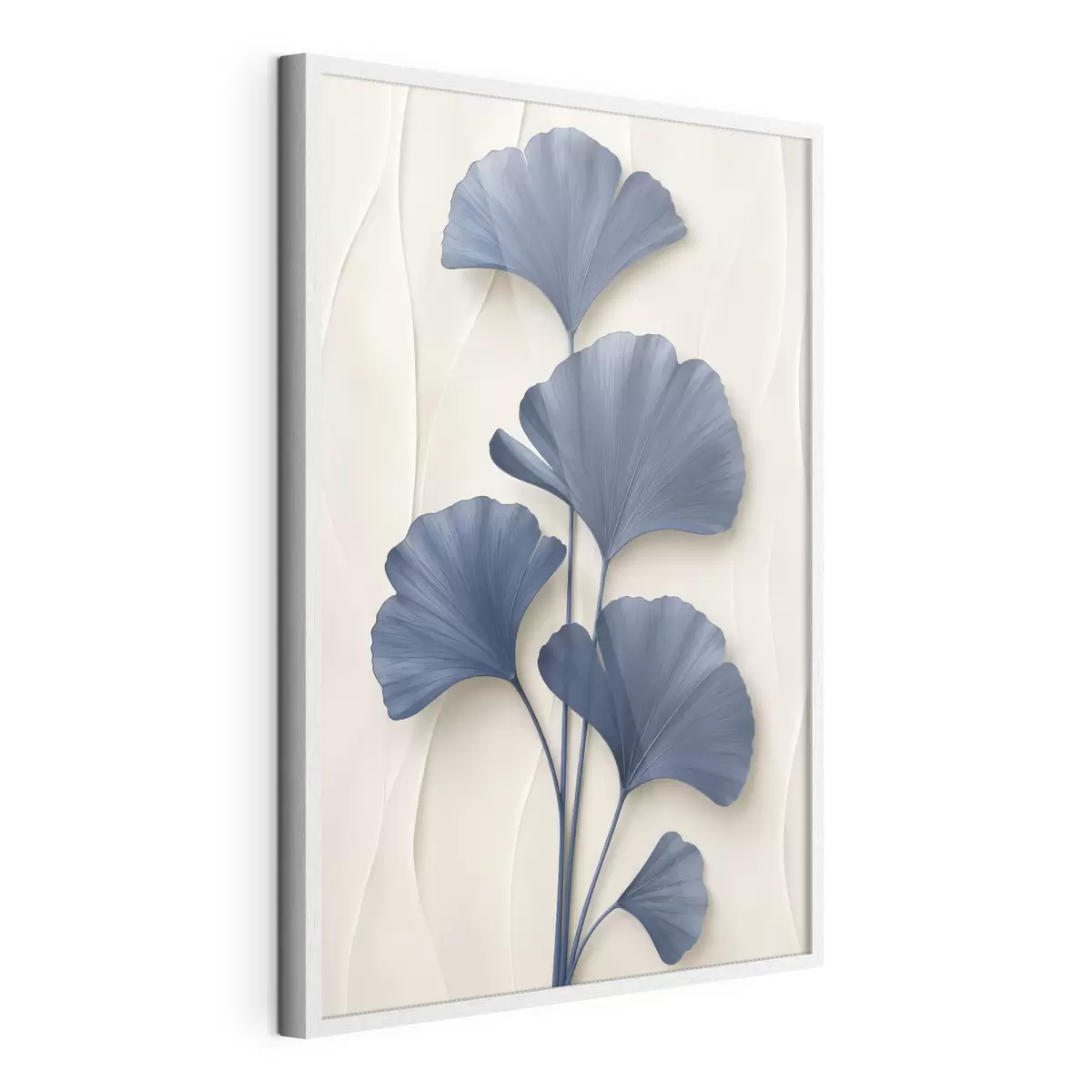 Poster Foglie di ginkgo su uno sfondo chiaro, un'immagine piatta con un effetto che simula la profondità di campo f49298