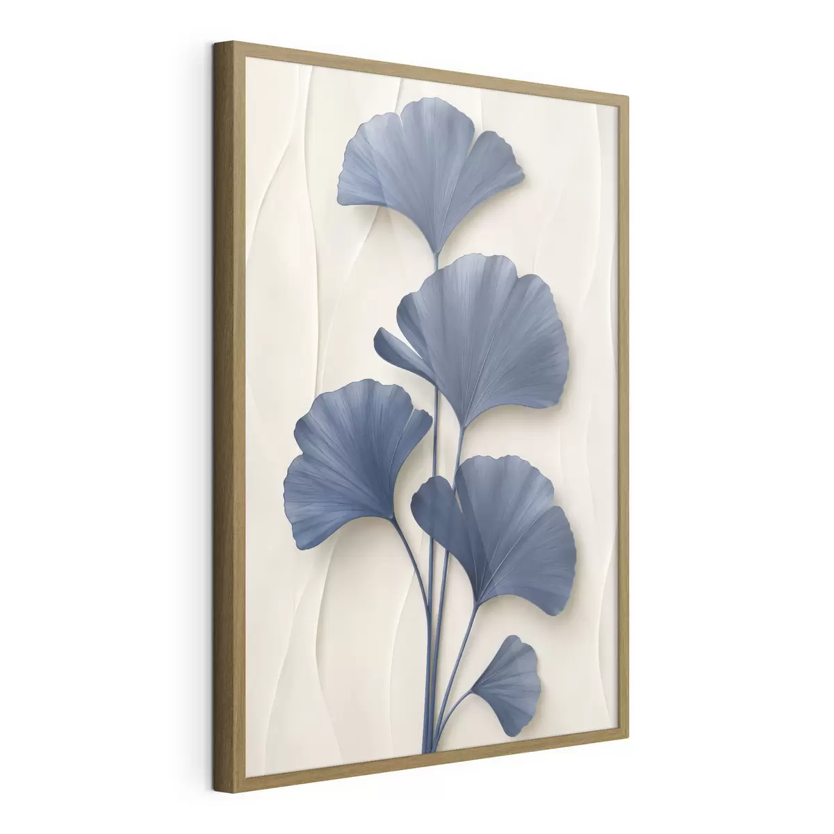 Poster Foglie di ginkgo su uno sfondo chiaro, un'immagine piatta con un effetto che simula la profondità di campo f49298