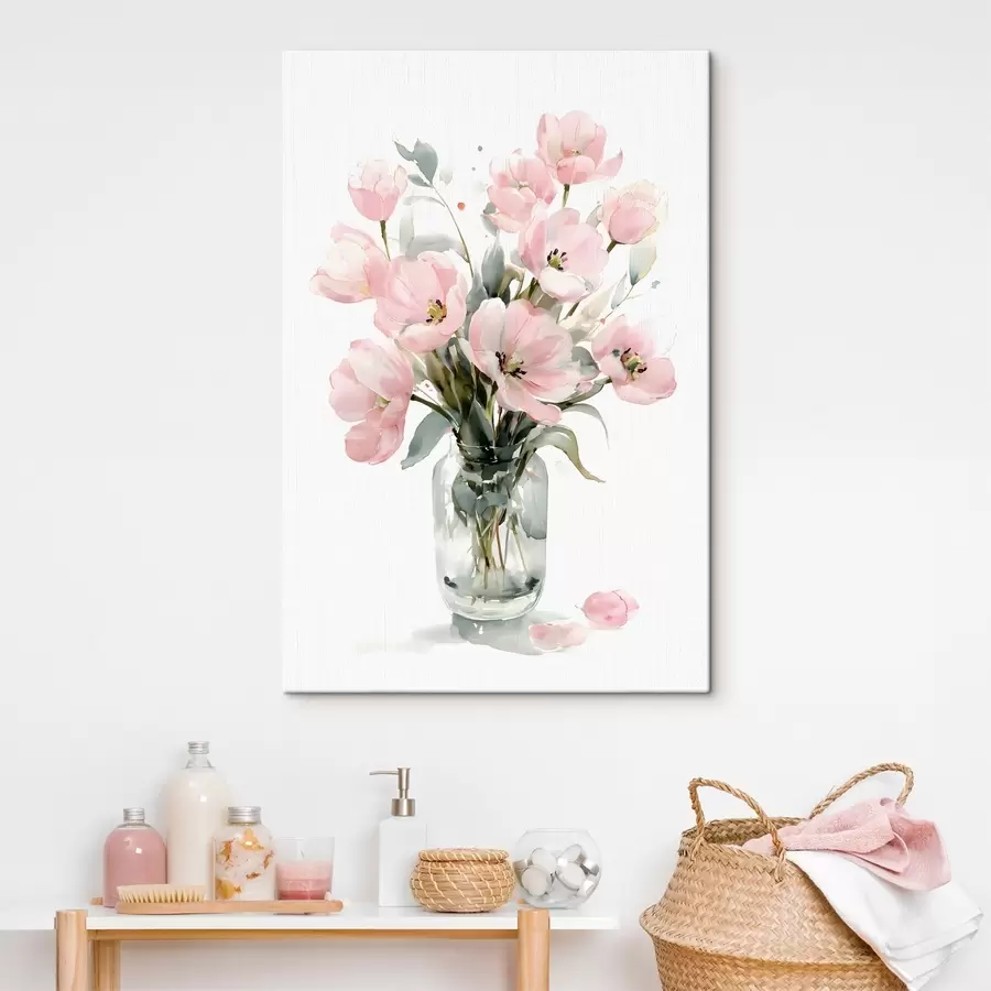 carta da parati Delicati tulipani rosa in un vaso, in stile acquerello nr. s49226