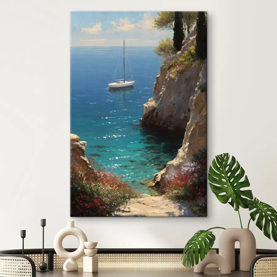 carta da parati Un porto marittimo con uno yacht raffigurato in stile pittura a olio nr. s49240