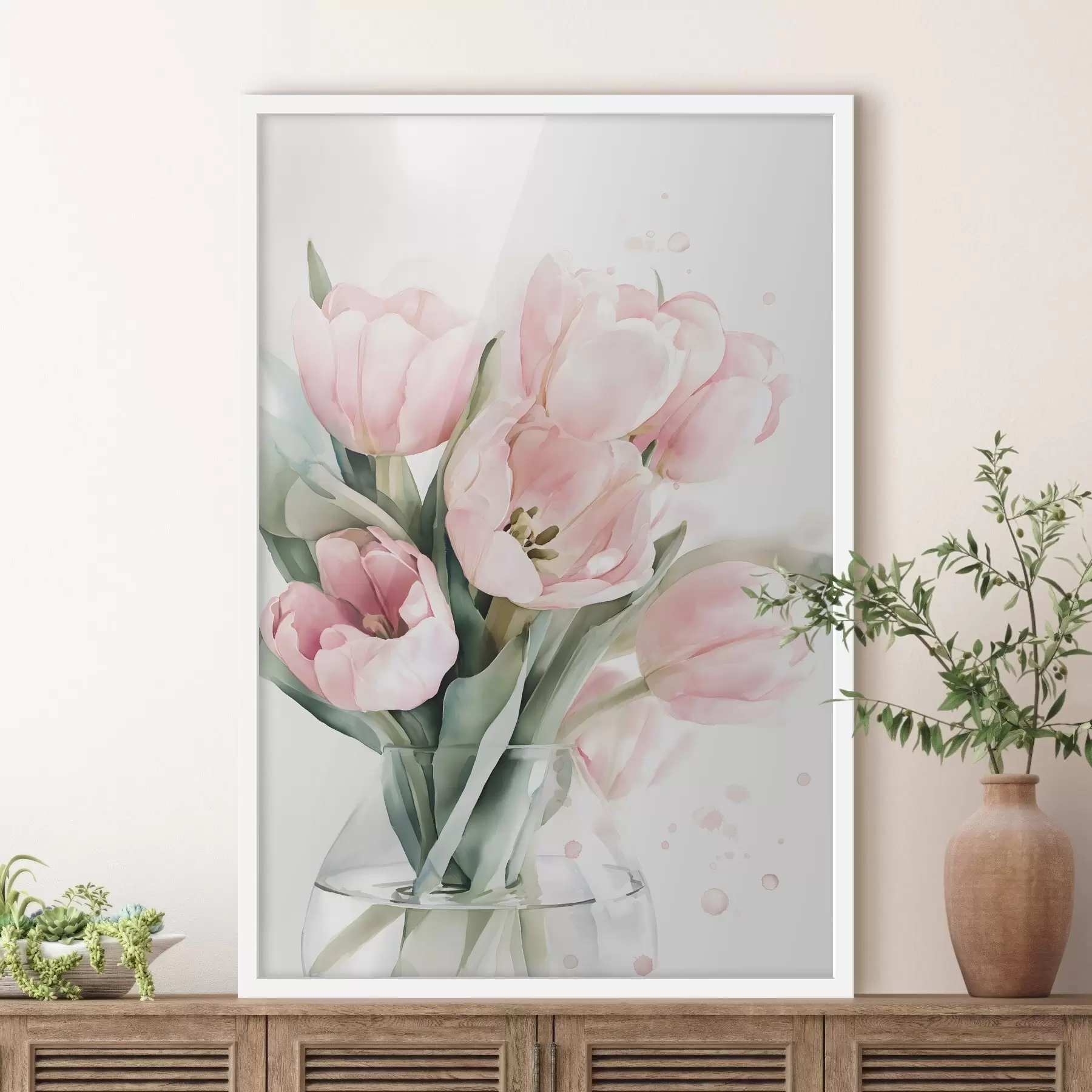 carta da parati Delicati tulipani rosa in stile acquerello nr. f49225