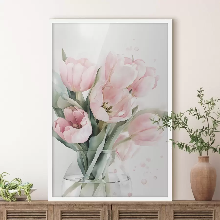 carta da parati Delicati tulipani rosa in stile acquerello nr. f49225