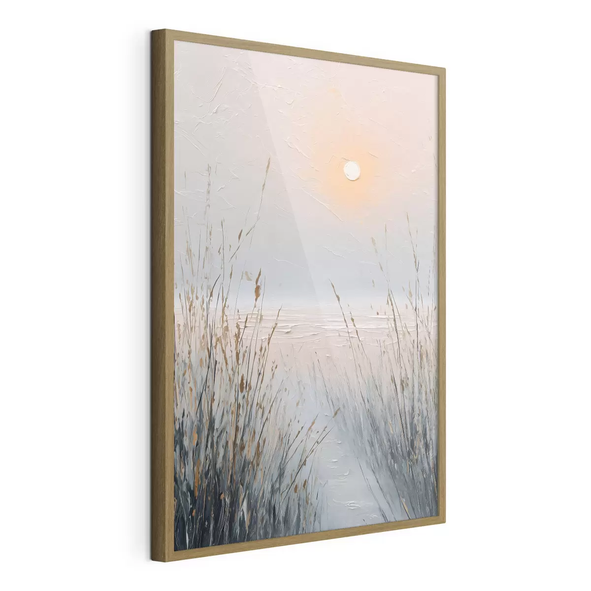 Poster Un tramonto avvolto dalla nebbia tra l'erba f49236
