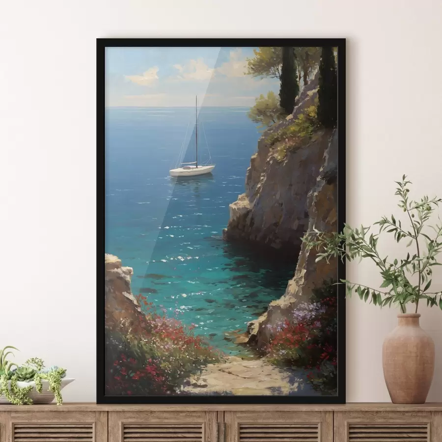 carta da parati Un porto marittimo con uno yacht raffigurato in stile pittura a olio nr. f49240