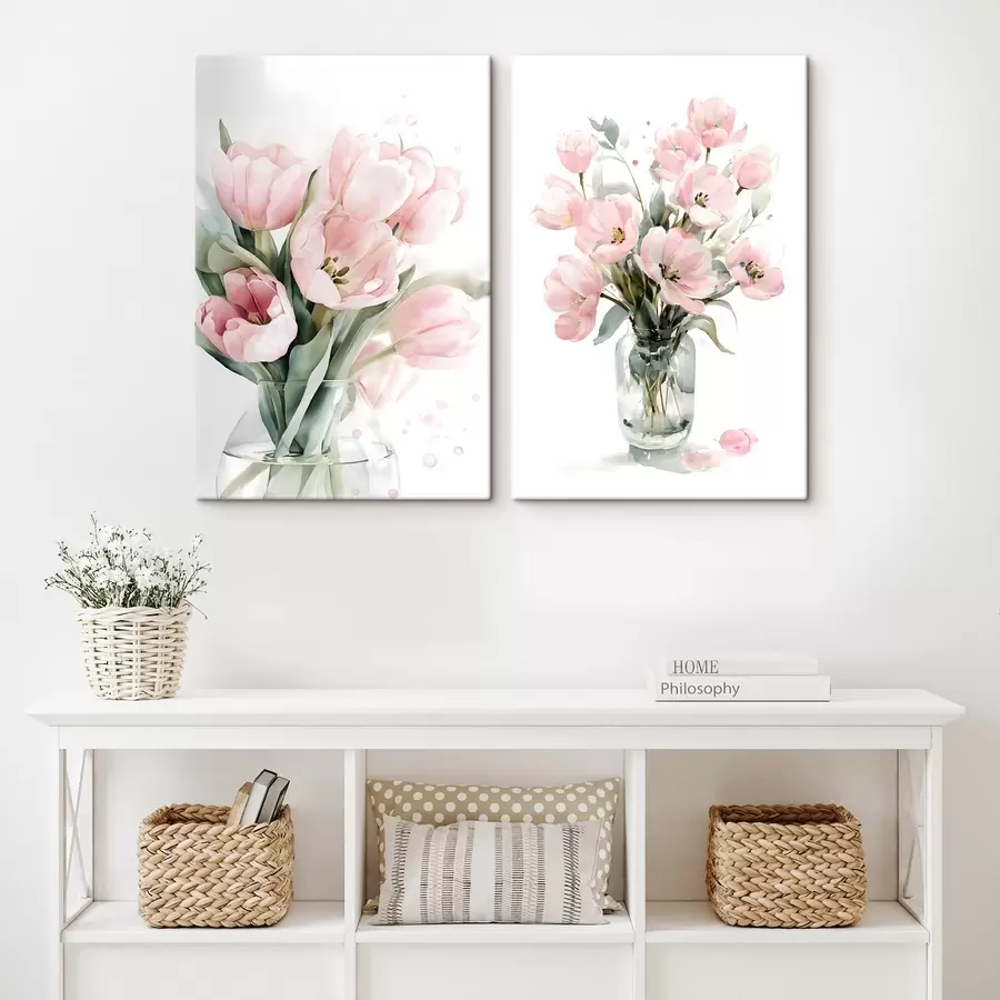 carta da parati Delicati tulipani rosa in stile acquerello nr. m30531