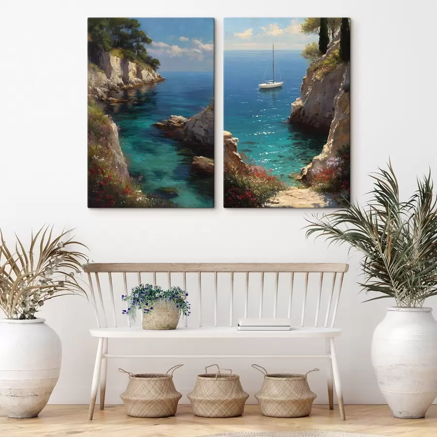 carta da parati Un porto marittimo con uno yacht raffigurato in stile pittura a olio nr. m30538