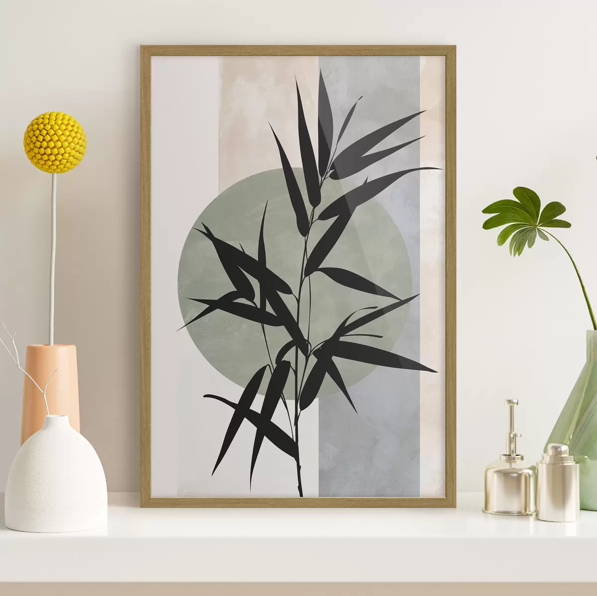 Poster Un'astrazione con sagome di foglie e cerchi f49363