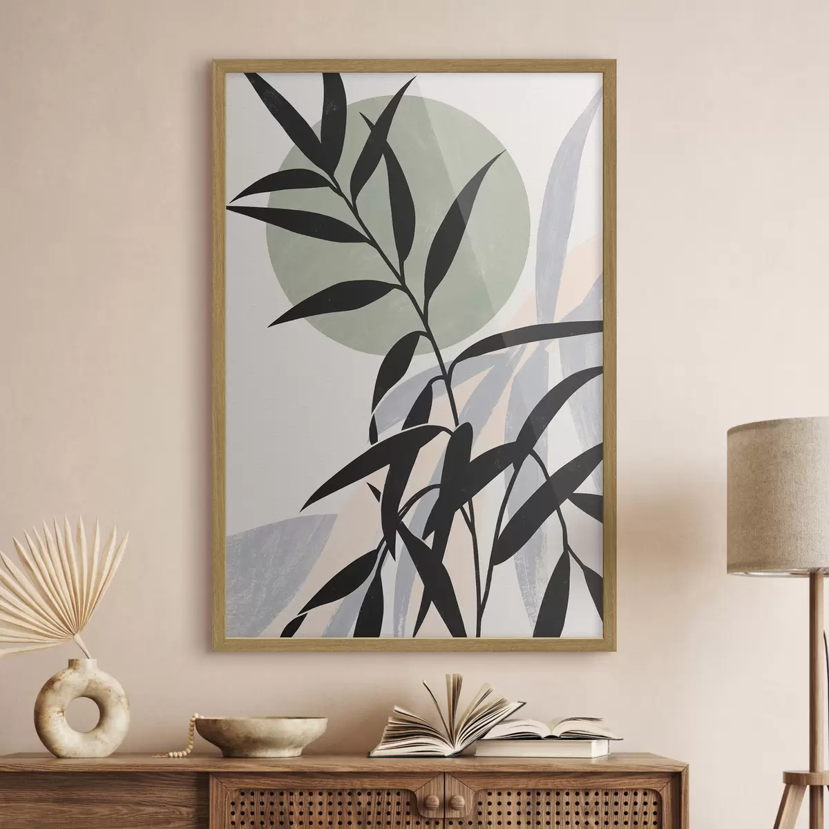 Poster Un'astrazione con sagome di foglie e cerchi f49364