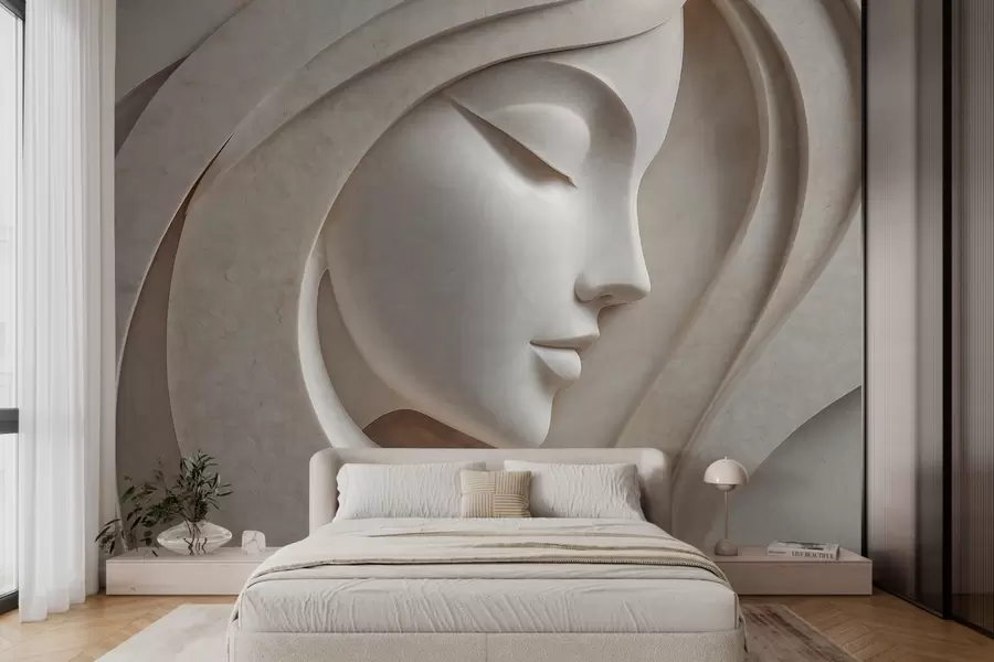 Carta da parati 3D Profilo femminile in stile bassorilievo 