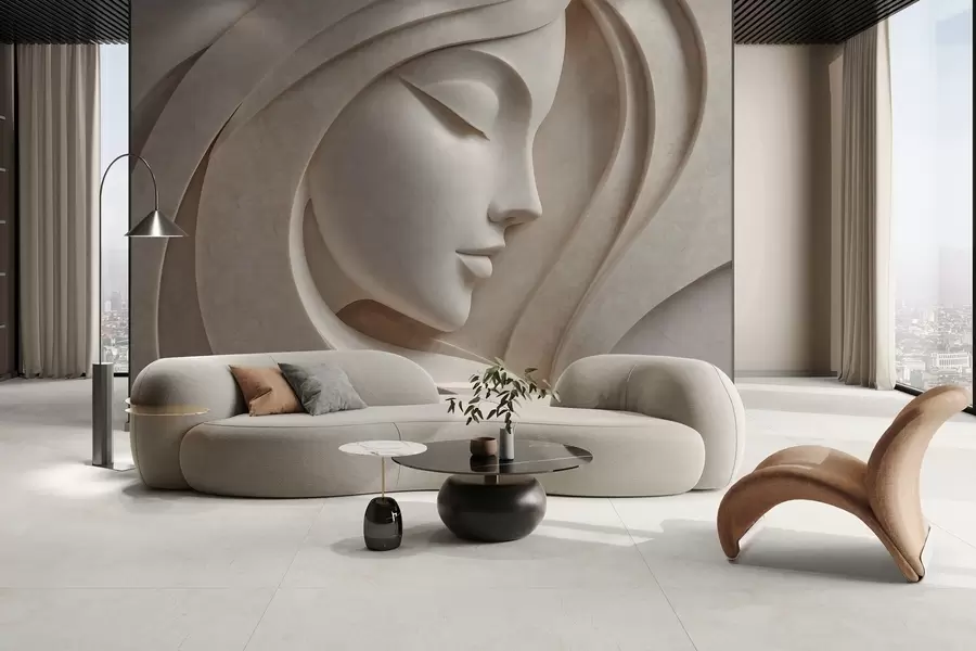 Carta da parati 3D Profilo femminile in stile bassorilievo 