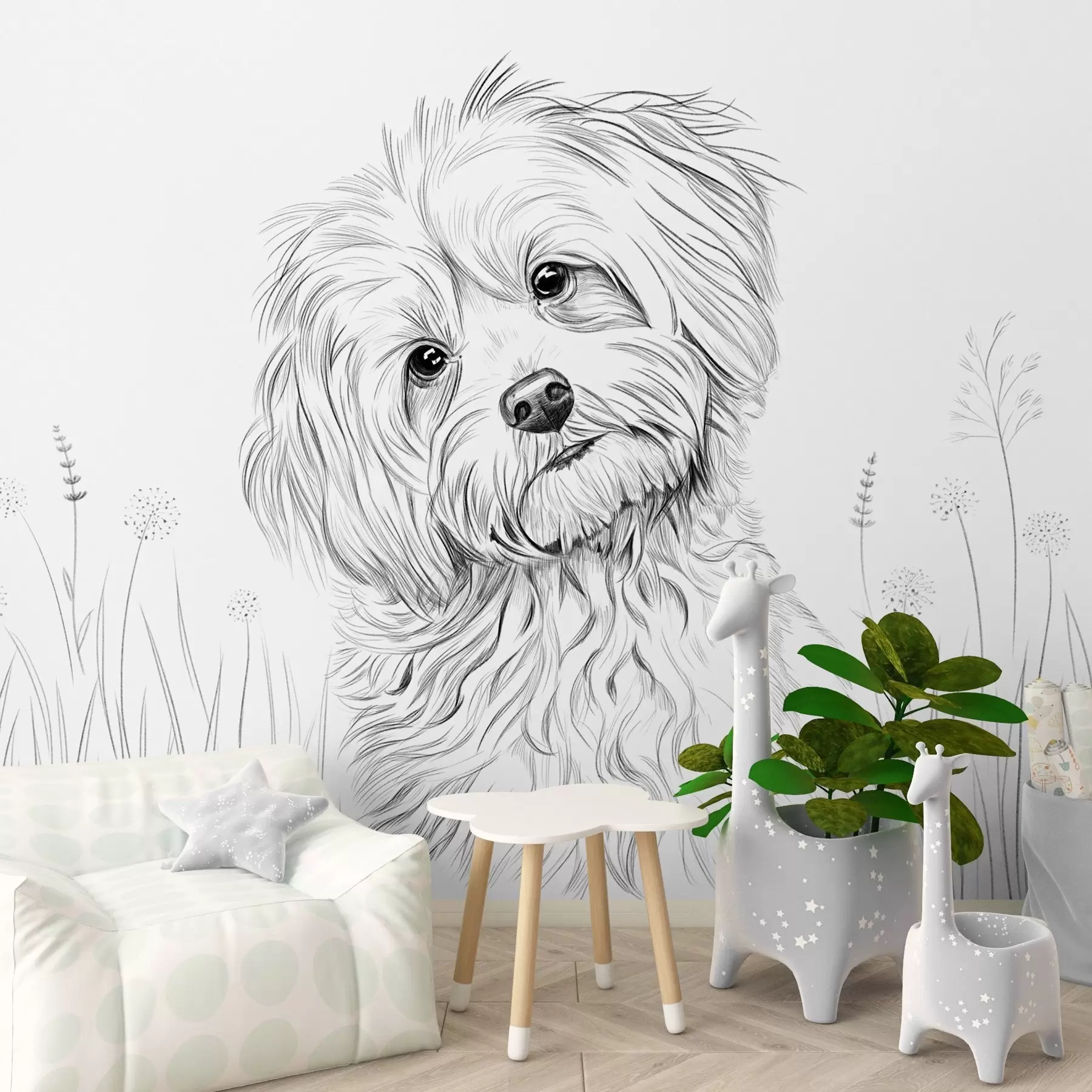 carta da parati Un simpatico disegno di un cane nell'erba nr. w05656