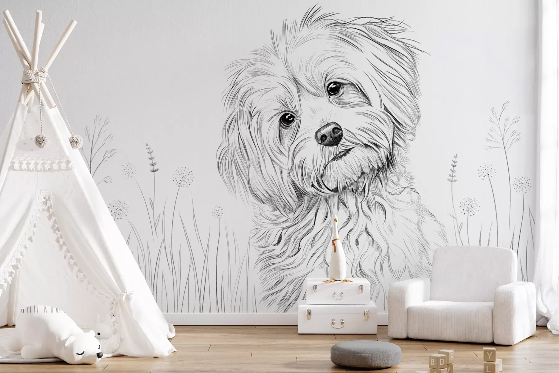 carta da parati Un simpatico disegno di un cane nell'erba nr. w05656