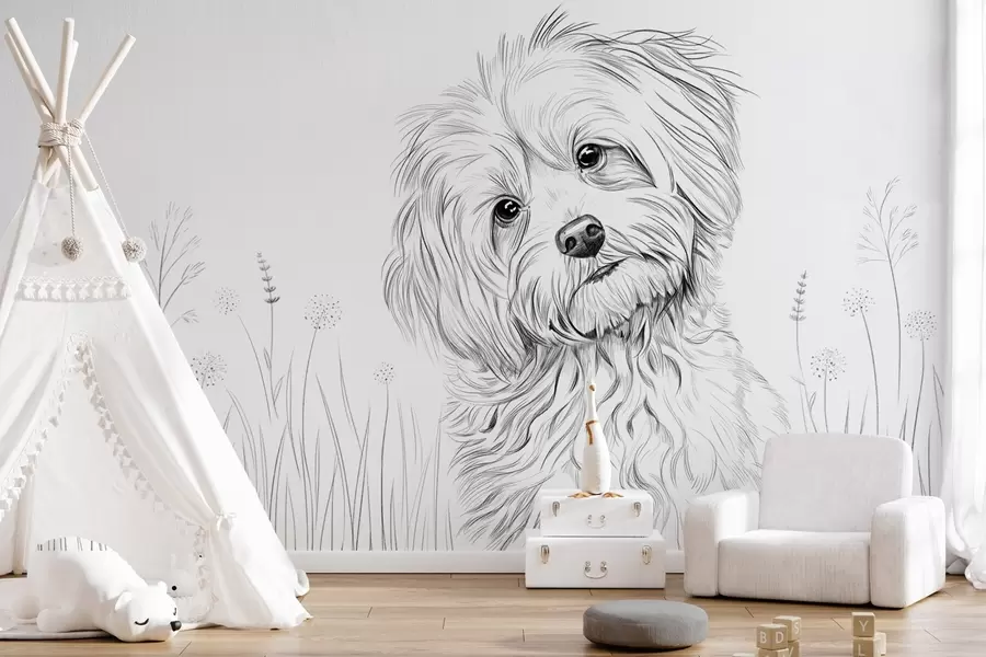 carta da parati Un simpatico disegno di un cane nell'erba nr. w05656