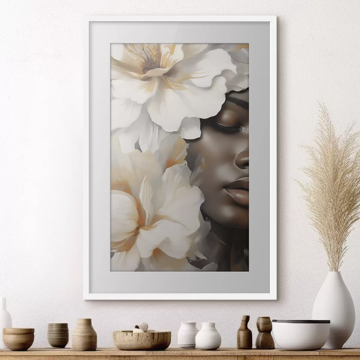Poster Il volto di una ragazza tra i fiori f49391