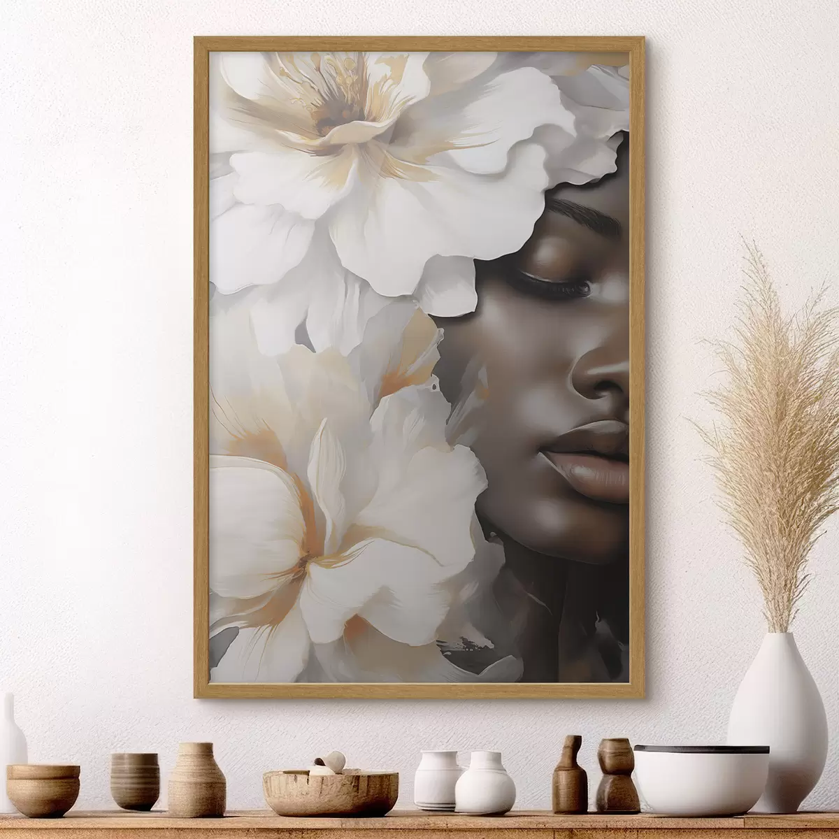 Poster Il volto di una ragazza tra i fiori f49391