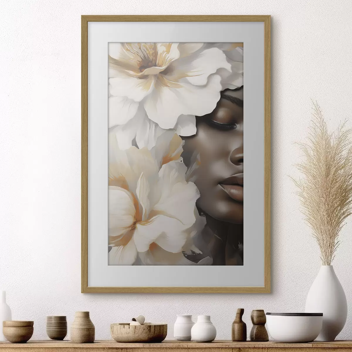 Poster Il volto di una ragazza tra i fiori f49391