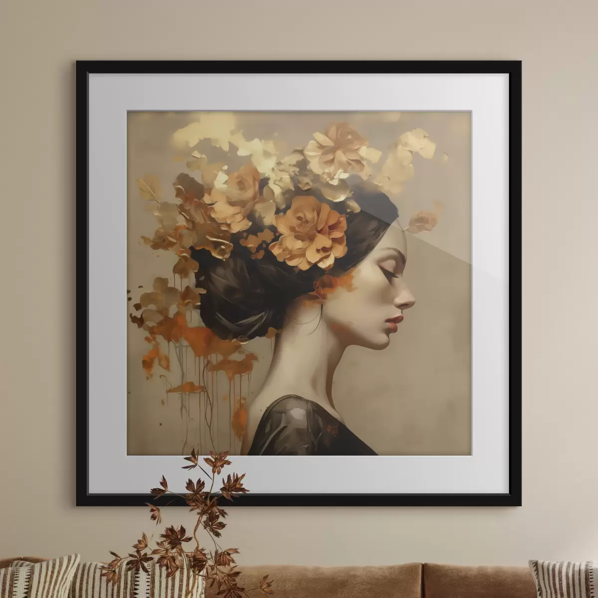 Poster Dipinto in stile imitativo raffigurante una ragazza con dei fiori tra i capelli f49401