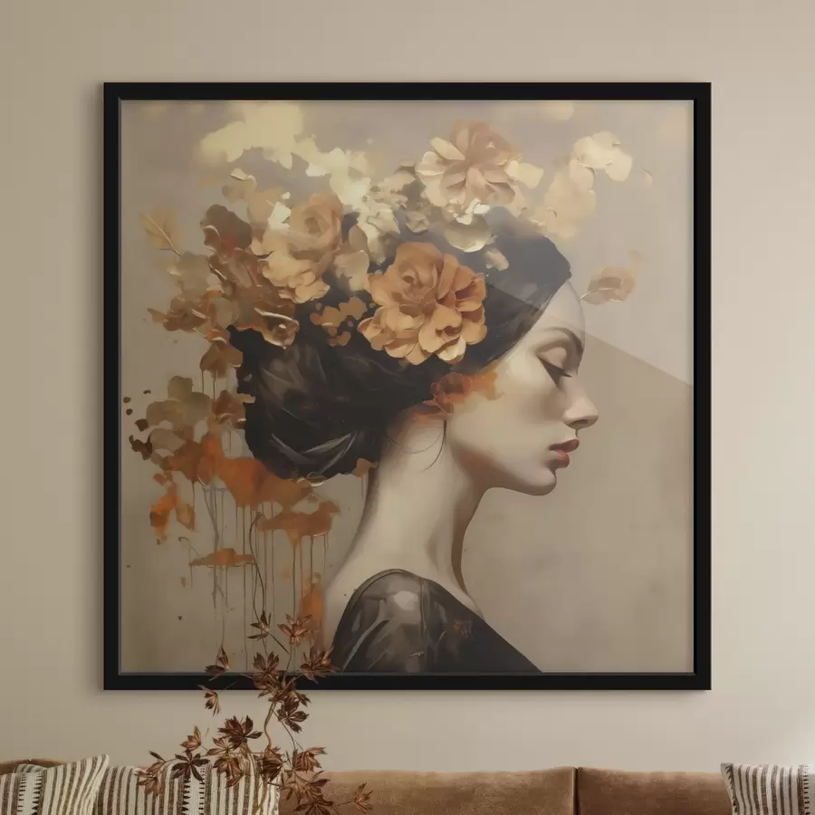 carta da parati Dipinto in stile imitativo raffigurante una ragazza con dei fiori tra i capelli nr. f49401