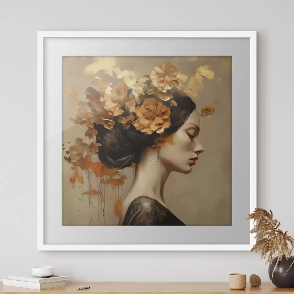 Poster Dipinto in stile imitativo raffigurante una ragazza con dei fiori tra i capelli f49401