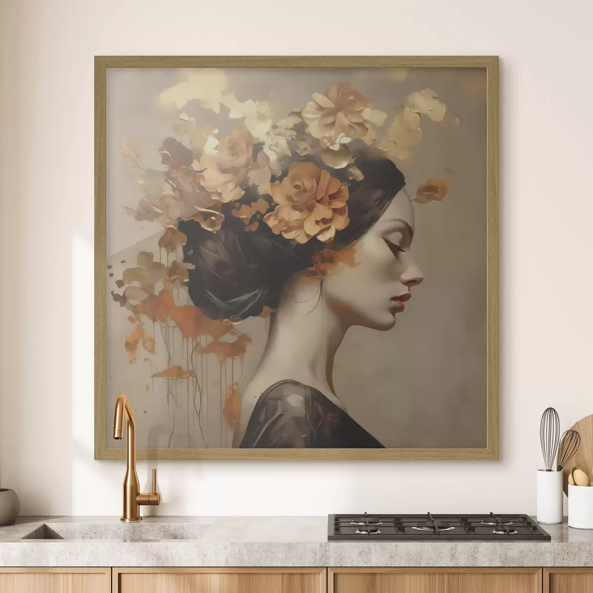 Poster Dipinto in stile imitativo raffigurante una ragazza con dei fiori tra i capelli f49401