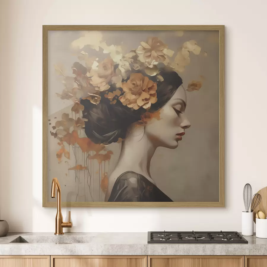 carta da parati Dipinto in stile imitativo raffigurante una ragazza con dei fiori tra i capelli nr. f49401