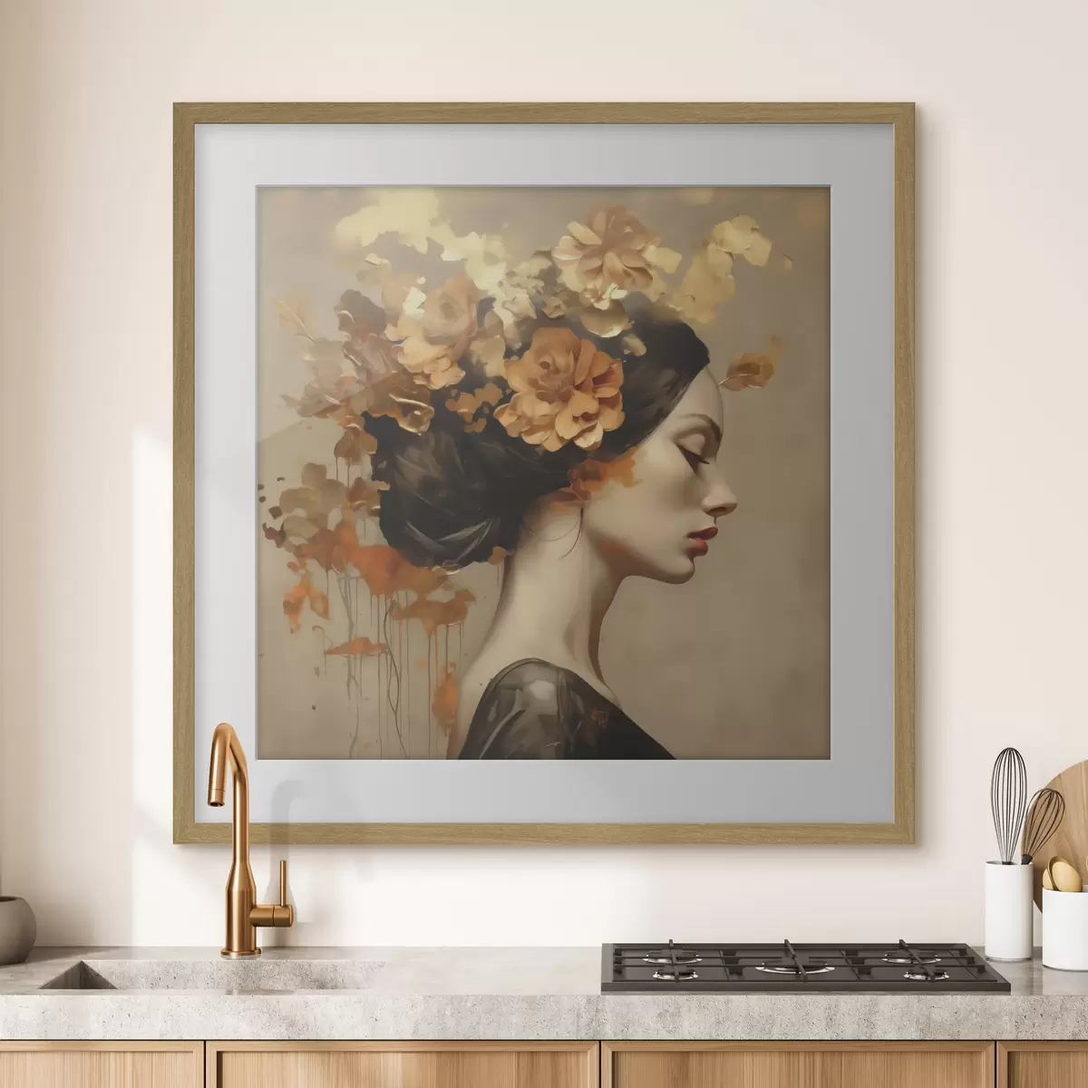 Poster Dipinto in stile imitativo raffigurante una ragazza con dei fiori tra i capelli f49401