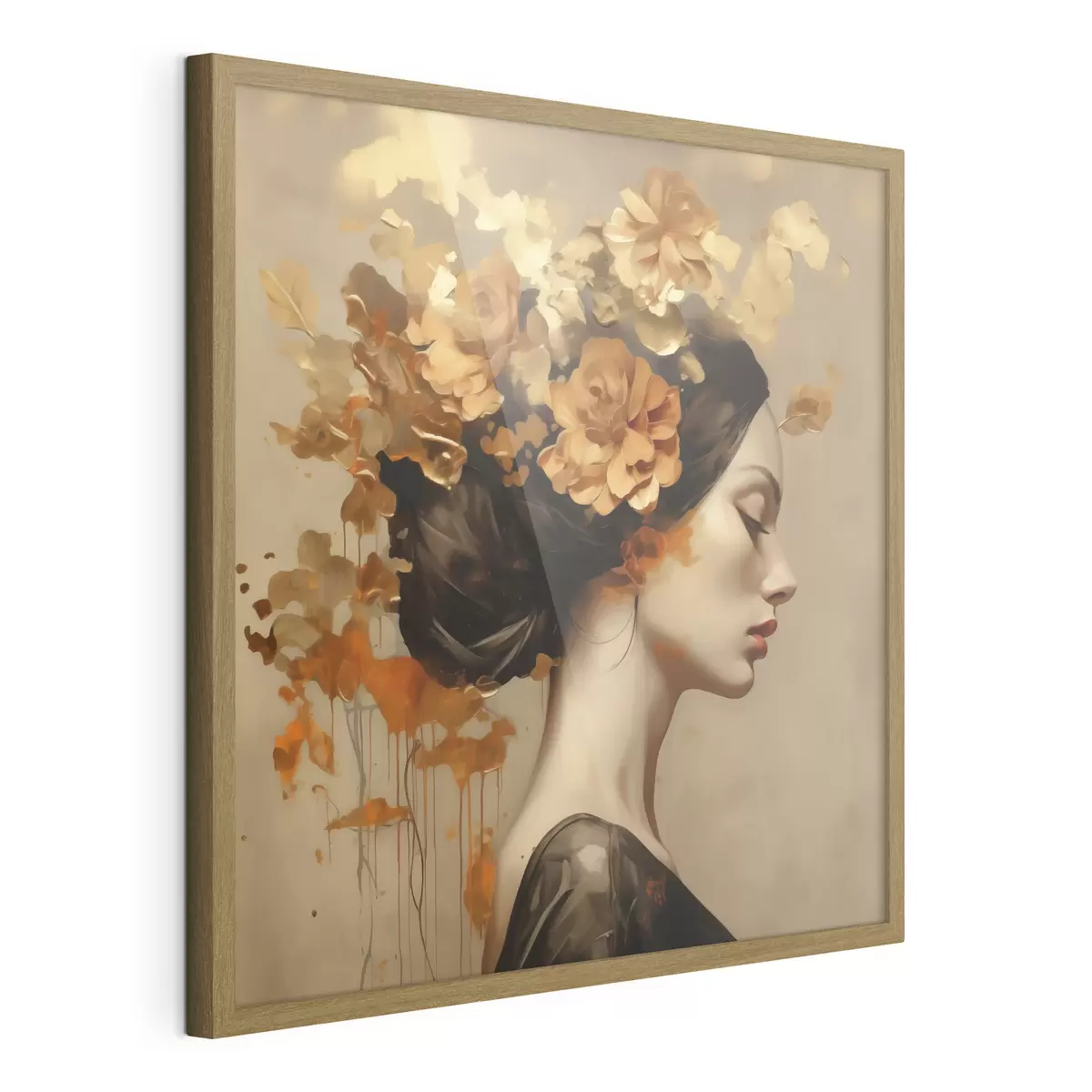 Poster Dipinto in stile imitativo raffigurante una ragazza con dei fiori tra i capelli f49401