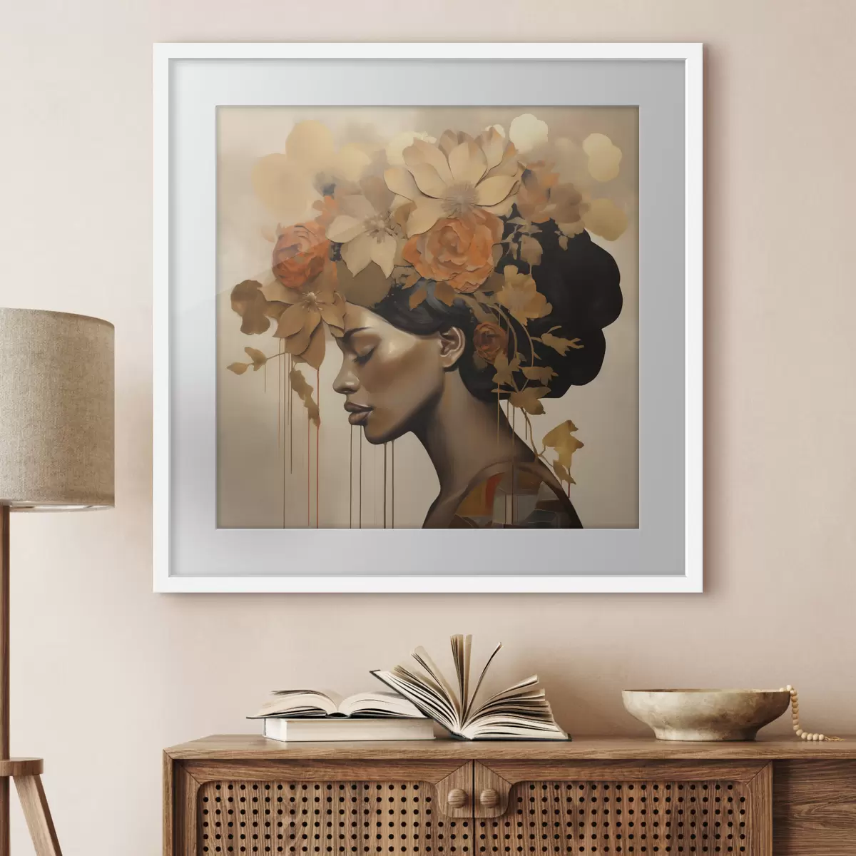 Poster Dipinto in stile imitativo raffigurante una ragazza con dei fiori tra i capelli f49402