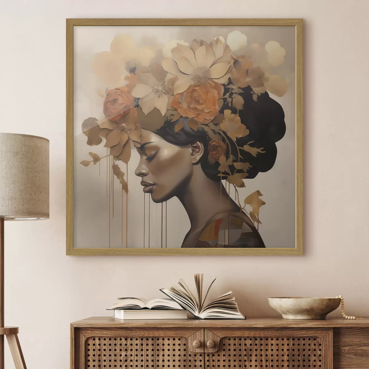 Poster Dipinto in stile imitativo raffigurante una ragazza con dei fiori tra i capelli f49402