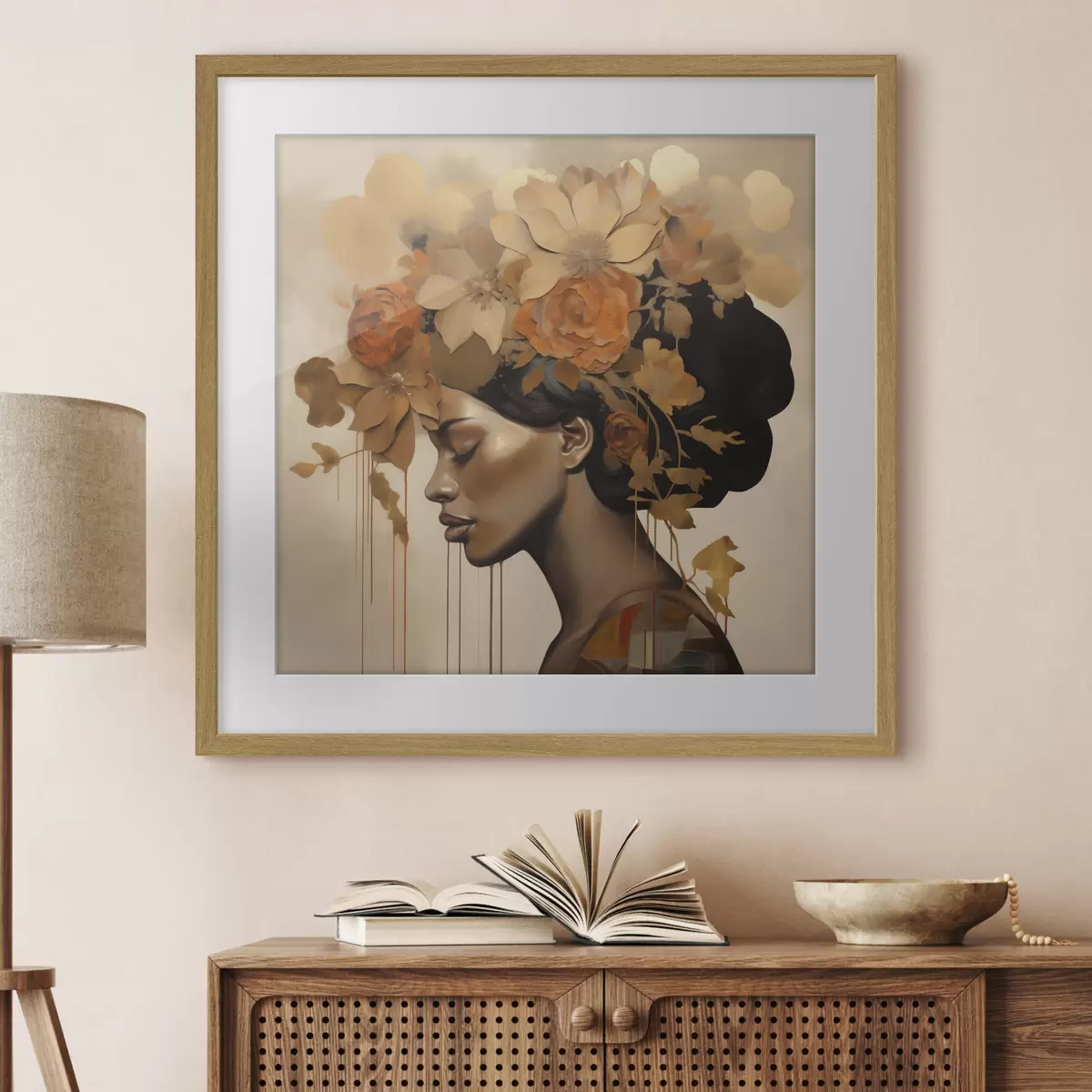 Poster Dipinto in stile imitativo raffigurante una ragazza con dei fiori tra i capelli f49402