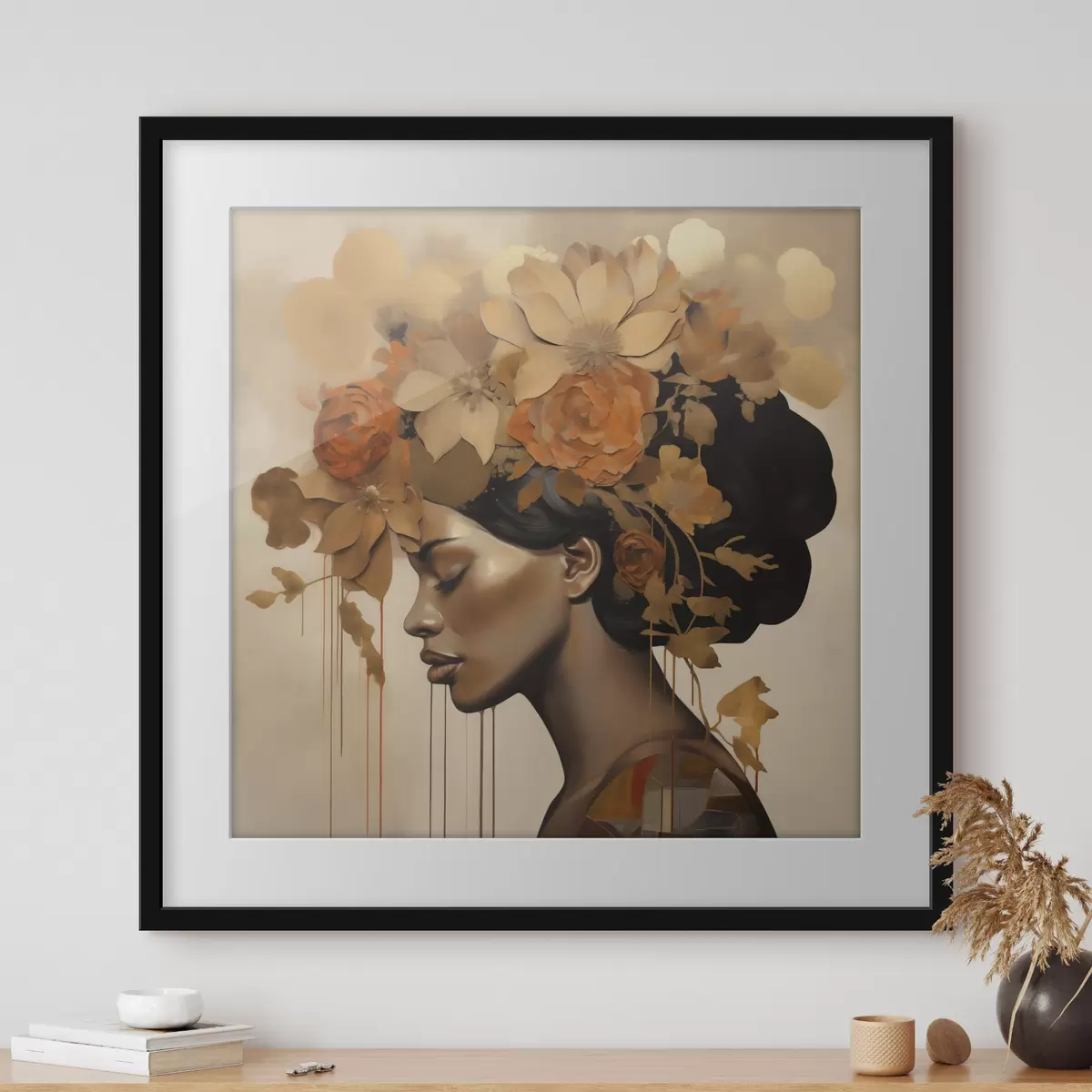 Poster Dipinto in stile imitativo raffigurante una ragazza con dei fiori tra i capelli f49402