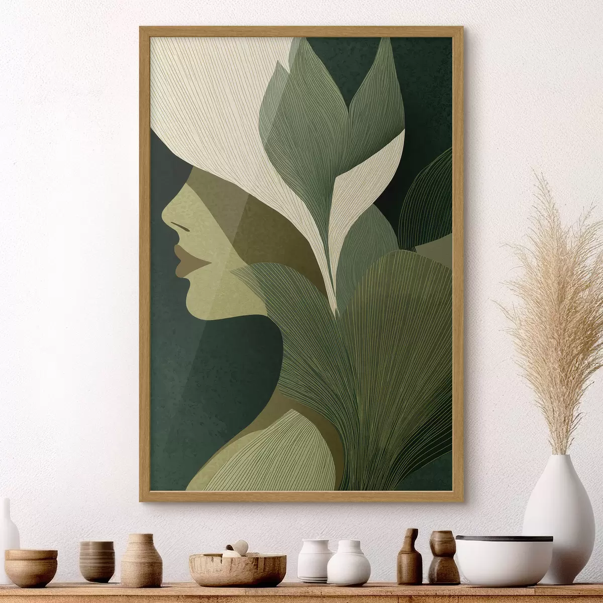 Poster Profilo di una donna con delle foglie f49432
