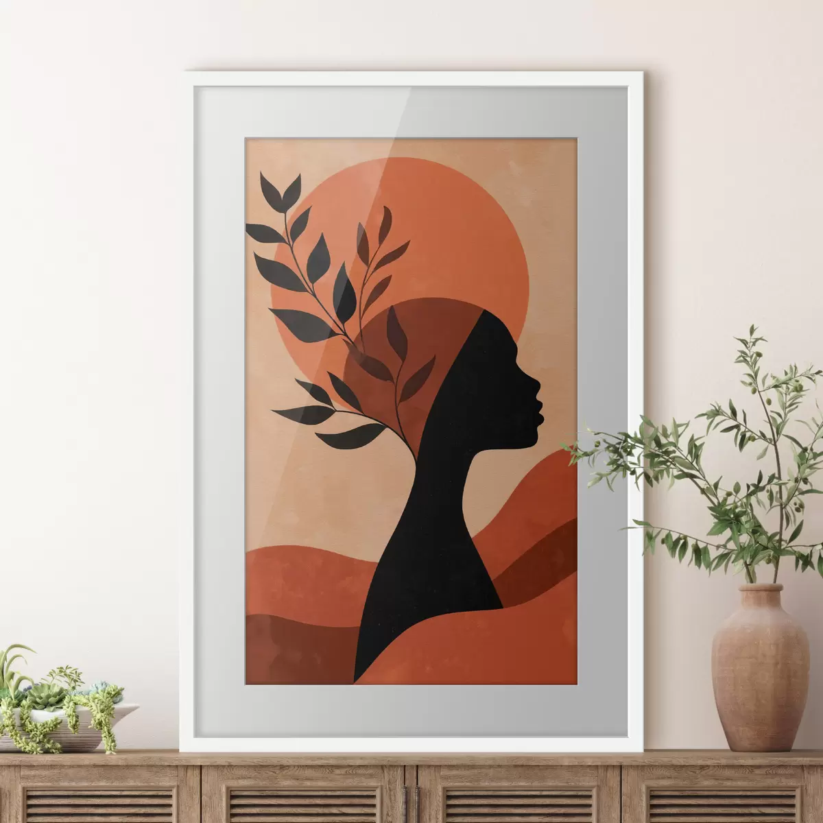 Poster Silhouette di una donna con foglie f49440