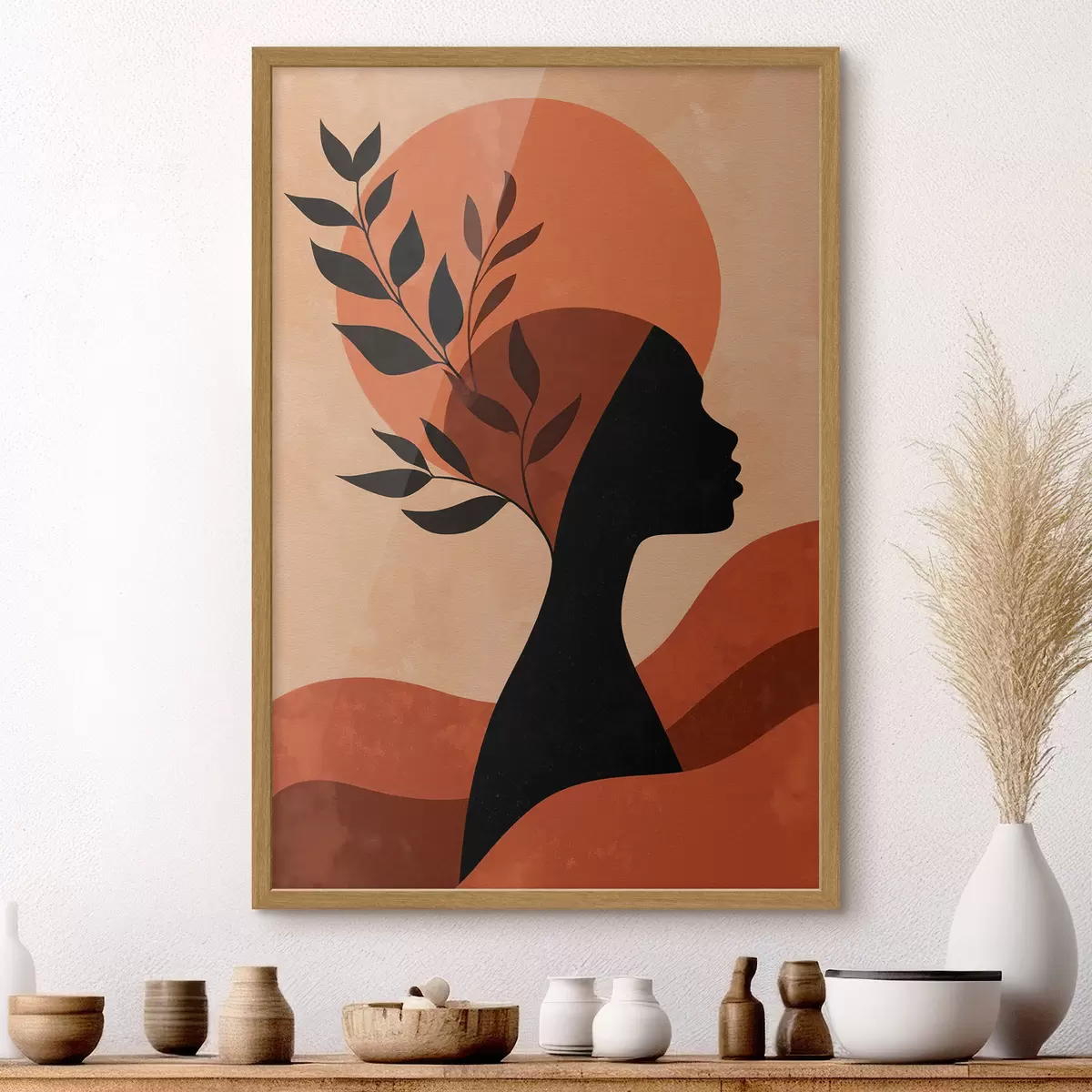 Poster Silhouette di una donna con foglie f49440
