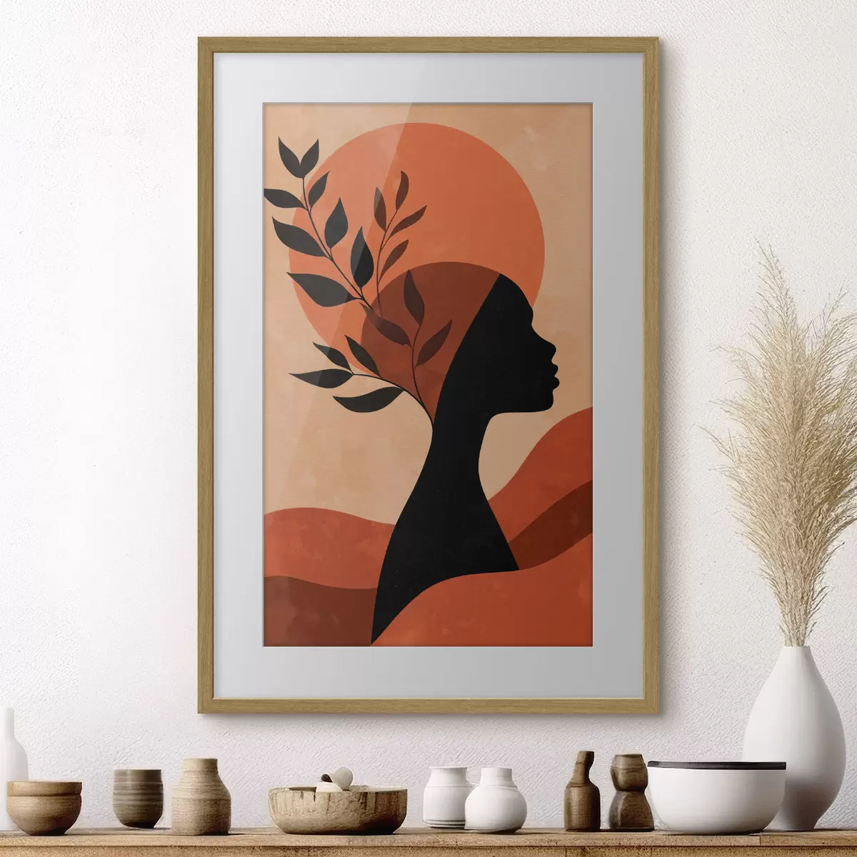 Poster Silhouette di una donna con foglie f49440