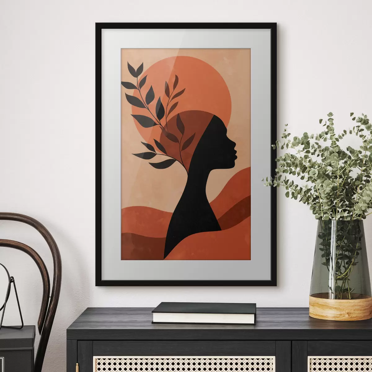 Poster Silhouette di una donna con foglie f49440