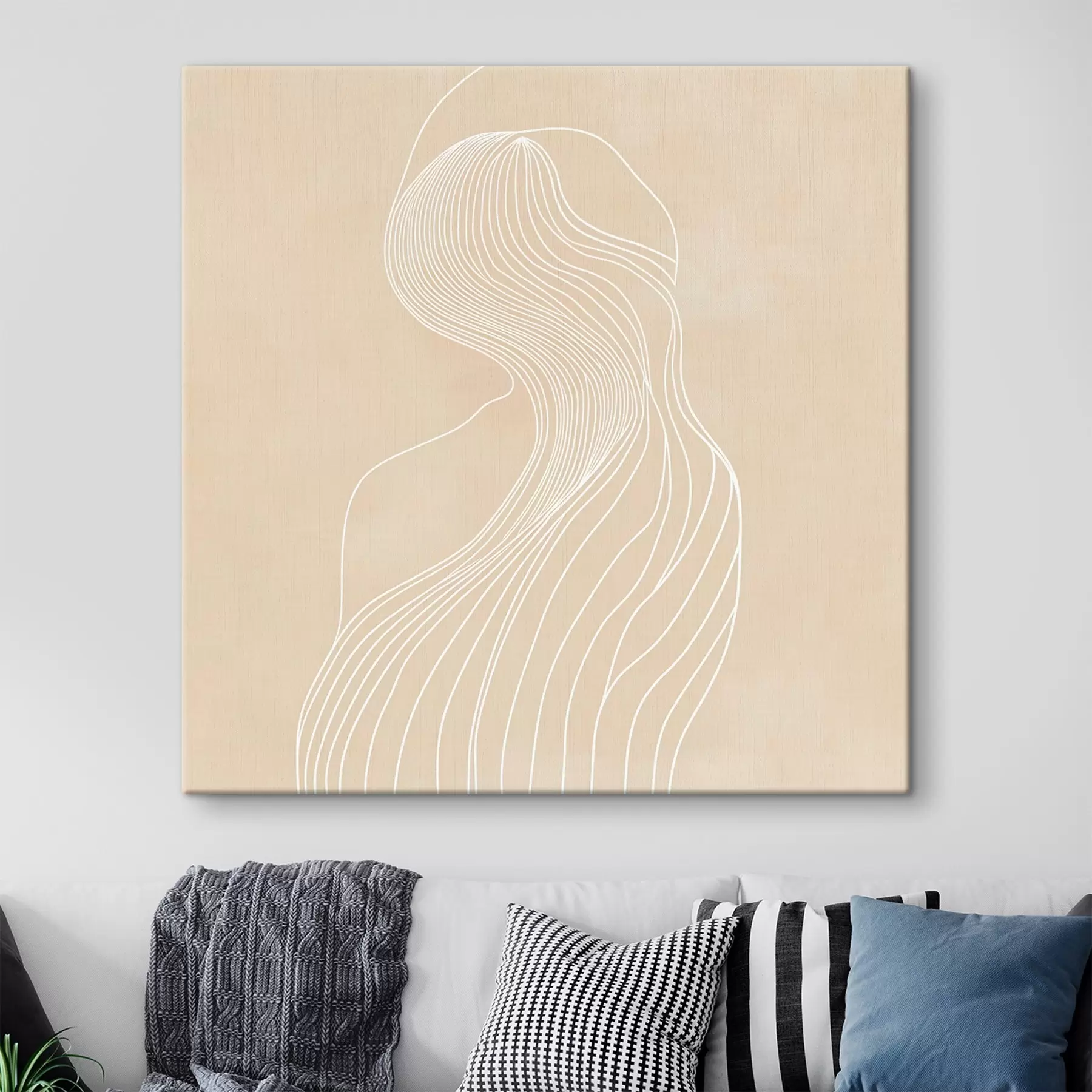 carta da parati Silhouette femminile astratta disegnata con linee bianche in stile minimalista nr. s48875
