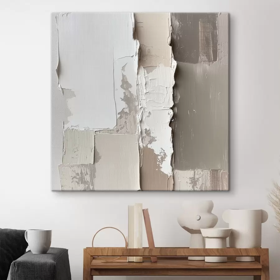 carta da parati Pittura contemporanea in una palette di colori beige e bianco, caratterizzata da un rilievo dalla texture marcata nr. s48878