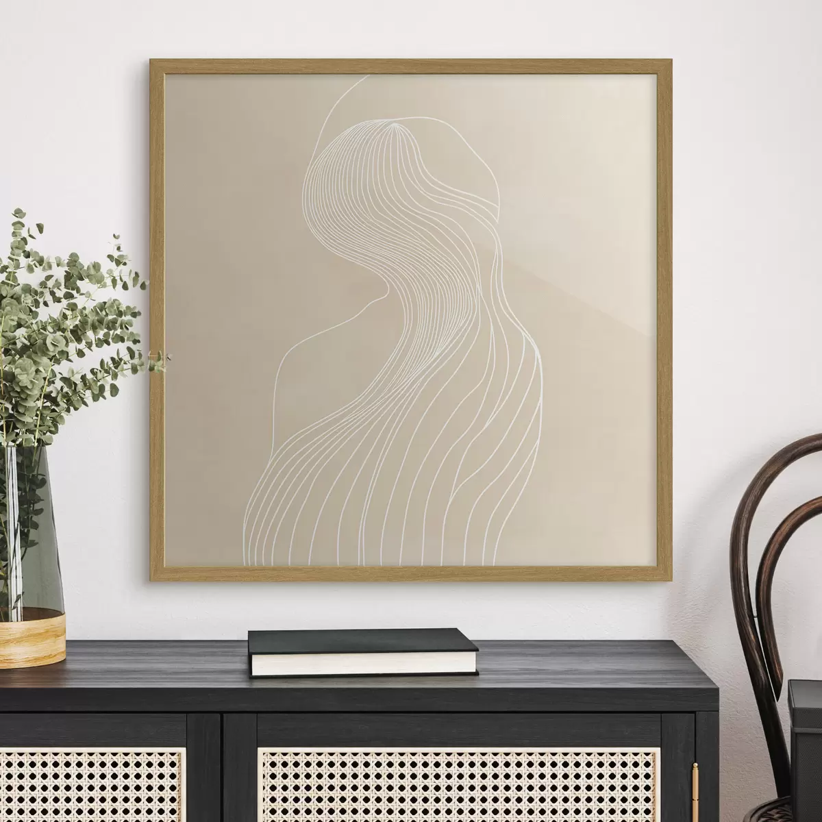 Poster Silhouette femminile astratta disegnata con linee bianche in stile minimalista f48875