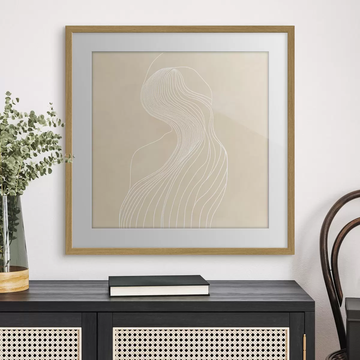 Poster Silhouette femminile astratta disegnata con linee bianche in stile minimalista f48875