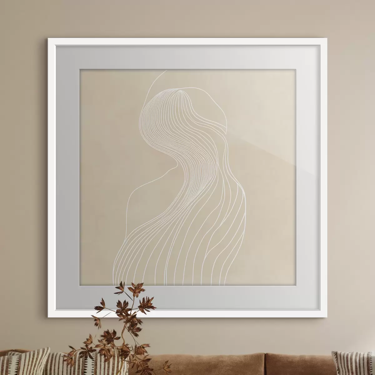 Poster Silhouette femminile astratta disegnata con linee bianche in stile minimalista f48875