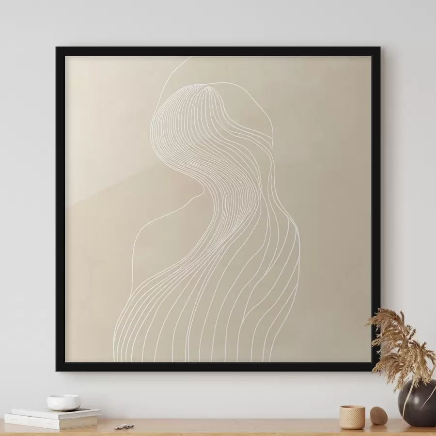 carta da parati Silhouette femminile astratta disegnata con linee bianche in stile minimalista nr. f48875