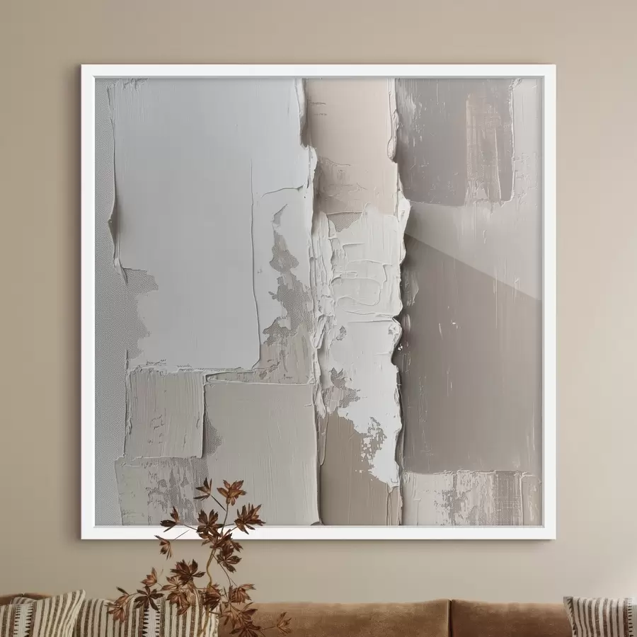 carta da parati Pittura contemporanea in una palette di colori beige e bianco, caratterizzata da un rilievo dalla texture marcata nr. f48878