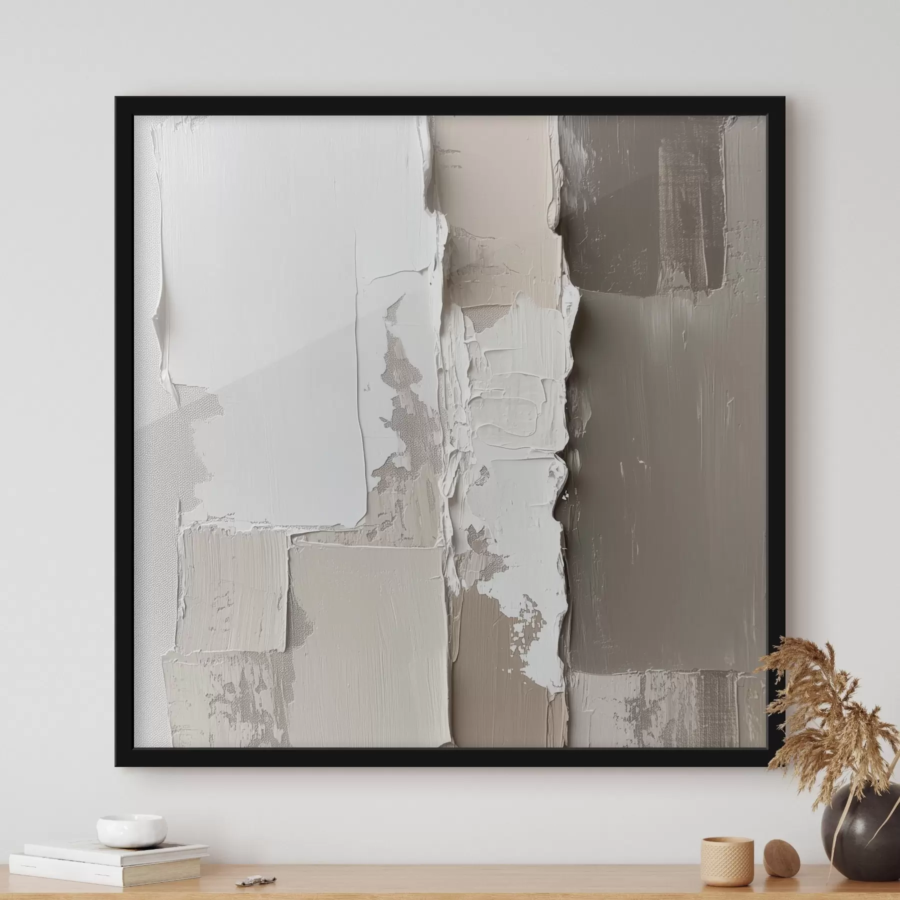 carta da parati Pittura contemporanea in una palette di colori beige e bianco, caratterizzata da un rilievo dalla texture marcata nr. f48878