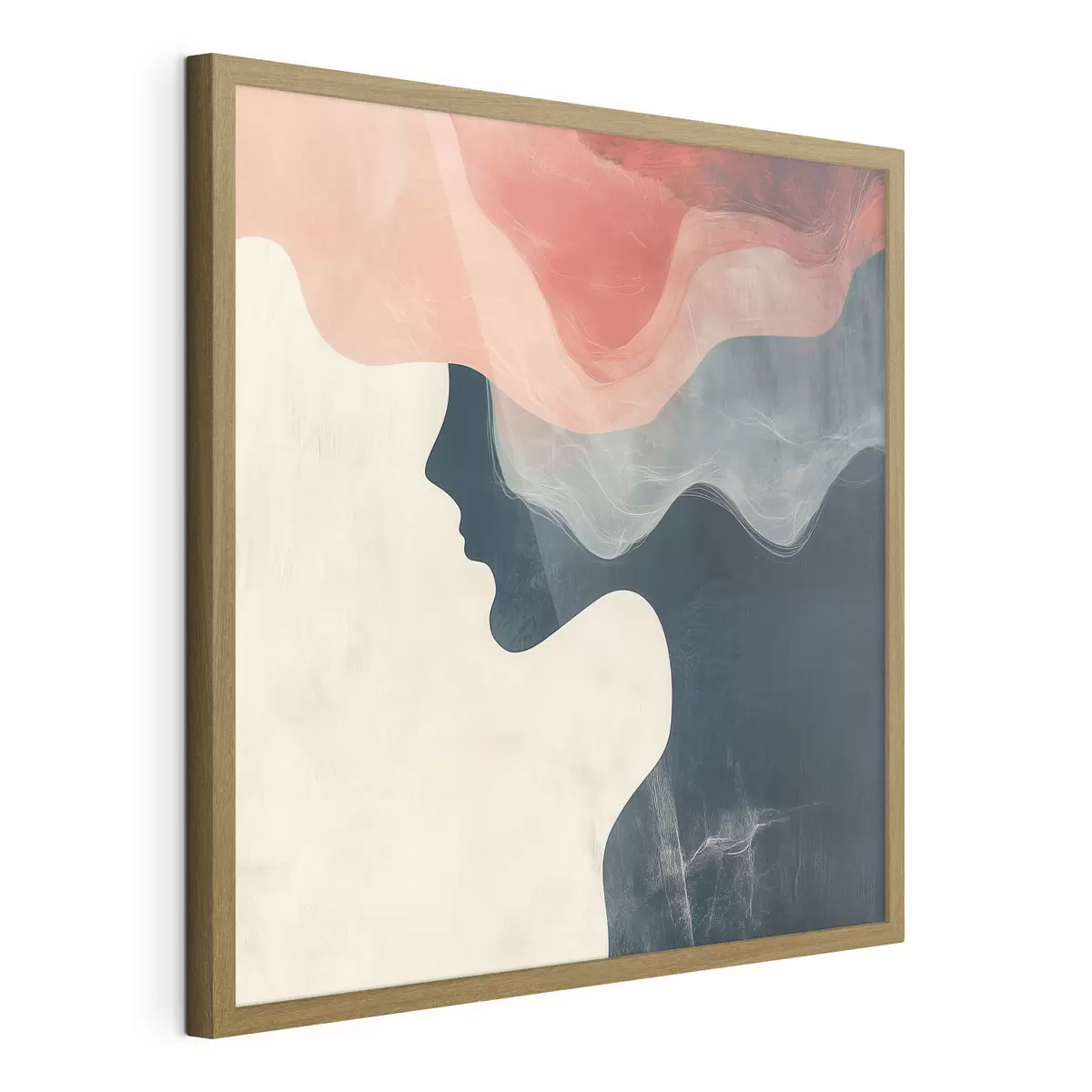 Poster Silhouette femminile astratta con onde color corallo e blu in stile minimalista f48882